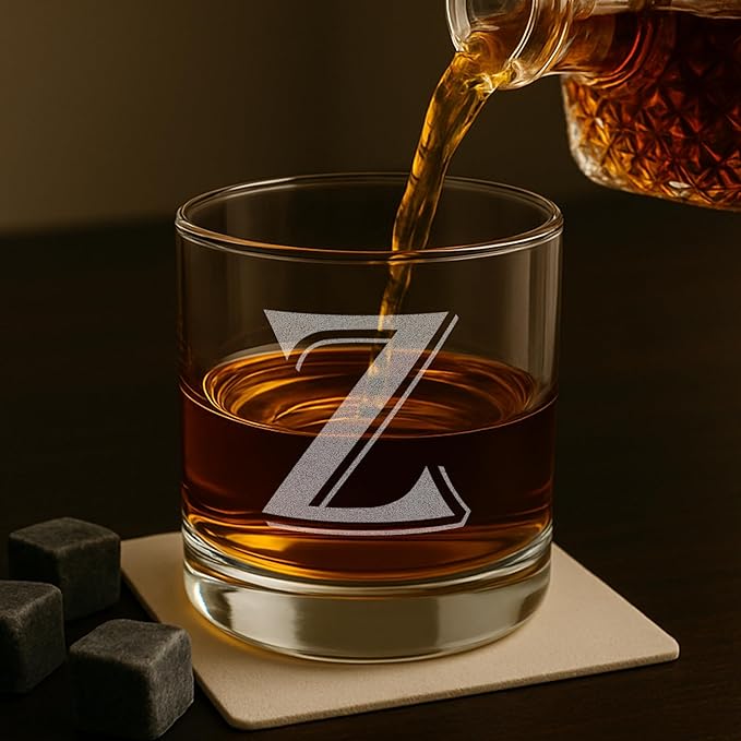 Monogrammed Gifts for Men - 4PC 11 Oz Custom Whiskey Glasses (Z-Monogram) - Engraved Whiskey Glasses - Personalized Whiskey Glasses - Unique Bourbon Glasses - Personalized Glass Gifts for Dad