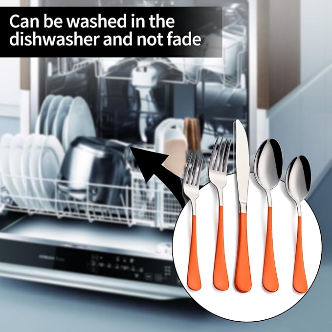 20-Pieces Orange Silverware Sets for 4,Orange Handle Stainless Steel Cutlery Set, Include Forks Spoons and Knives Set, Dishwasher Safe Utensil Sets for Home Restaurant