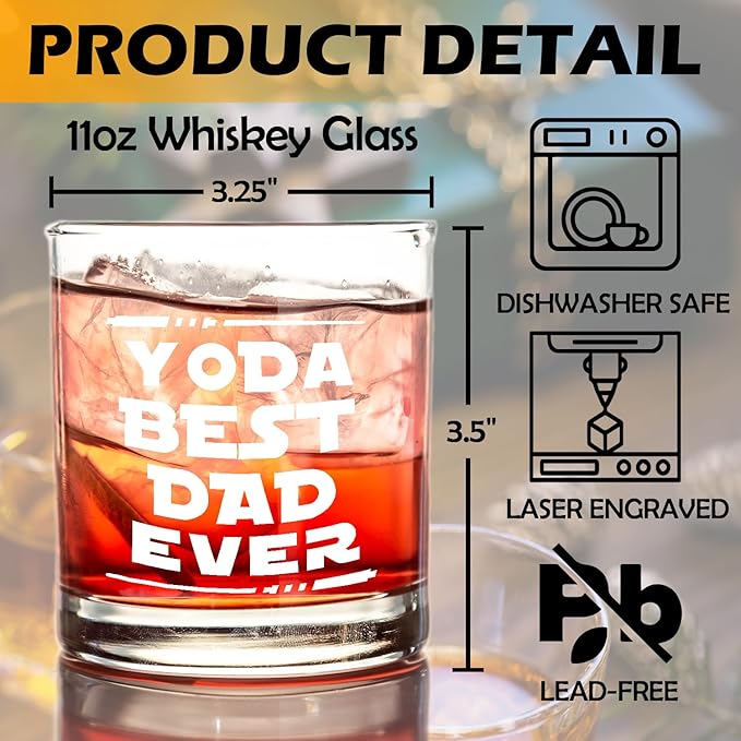 kunlisa Dad Whiskey Glasses, Best Dad Gifts for Father's Day Birthday from Kids Sons Daughters, 10 oz Drinking Rocks Glasses for Men Whisky Cocktail Scotch Bourbon Liquor