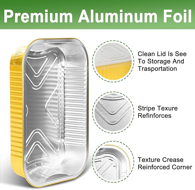 15 Pack 13"×9"×2.4" Gold Aluminum Foil Pans with Lids Heavy Duty, 9x13 Foil Food Containers with Lids, Tin Foil Pans for Baking, Meal Prep, Freezer, Heating and Takeout