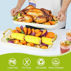 3 Pack Serving Tray with Handles, Stackable Reusable Trays for Serving Food, Plastic Serving Platters for Party, Charcuterie, Fruit, Appetizer, Cream Gold