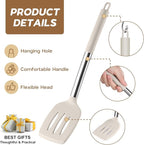 Silicone Cooking Utensils Set of 15, Kitchen Utensils Set with Holder for Nonstick Cookware, 446°F Heat Resistant Stainless Steel Handle - Khaki