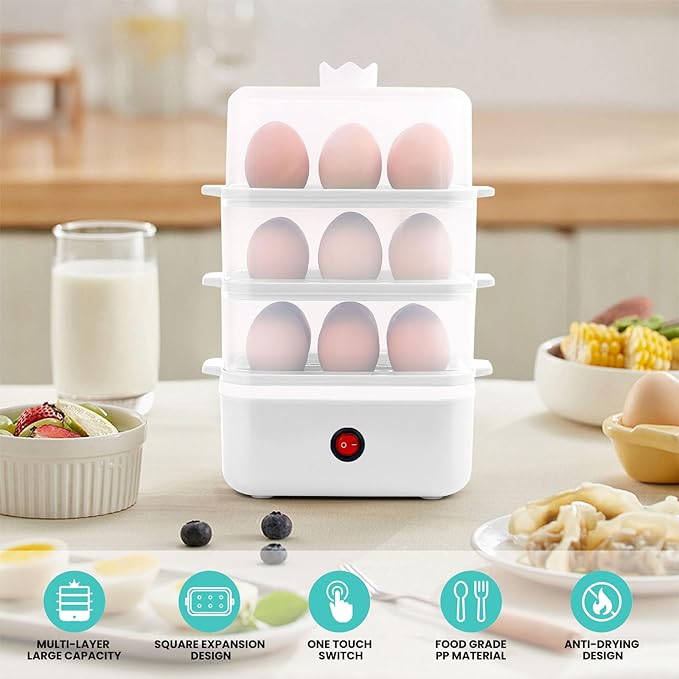 Egg Cooker - 18 Egg Capacity Electric Egg Cooker, can quickly cook hard, medium and soft boiled eggs, poached eggs, scrambled eggs or omelets, with auto shut-off function, Satisfy your food needs