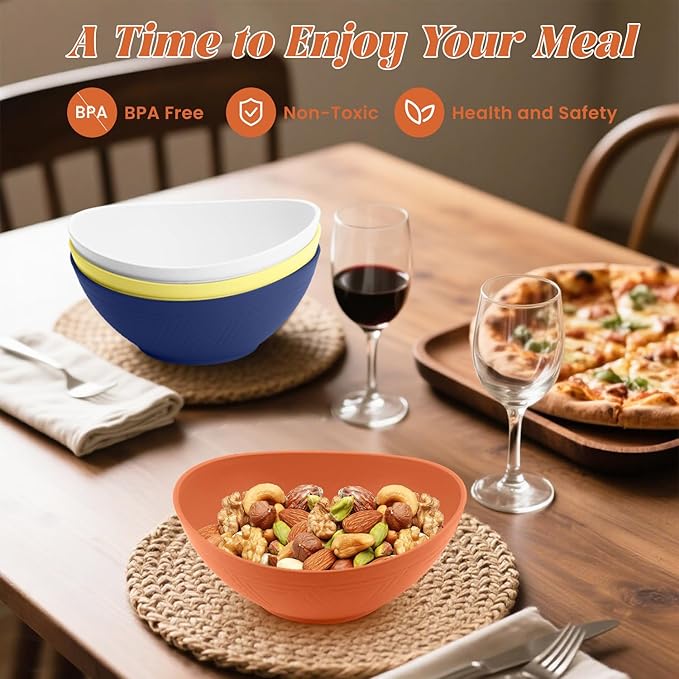 Homienly Wheat Straw Bowls Set Serving Bowls Plastic Bowls Reusable 26oz Microwave & Dishwasher Safe Cereal Bowls Unbreakable for Cereal,Salad,Fruit,Soup Bowls- Modern Color