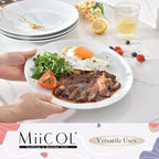 Miicol Ceramic Dinner Plates Set of 4, Large Salad Plate 10.5 inch, White Flat Dish, Porcelain Serving Dishes for Pasta, Steak, Dessert, Microwave and Dishwasher Safe, Scratch Resistant