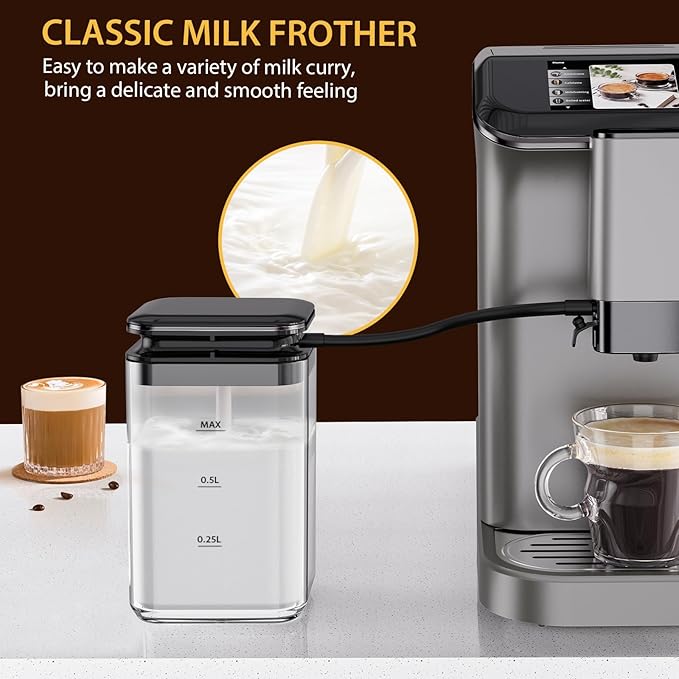 Fully Automatic Espresso Machine with Milk Frother Model with Automatic Milk Foam & TFT Display, Built-In Grinder, Ideal for Home & Office Use
