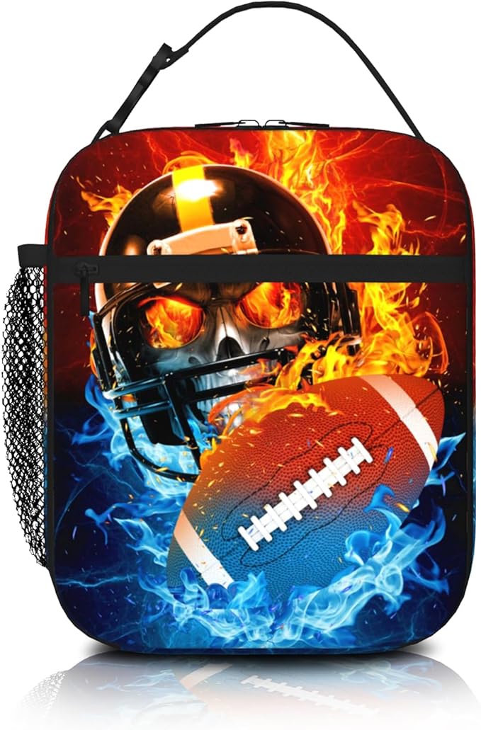 American Football Lunch Bag for Boys Girls Insulated Football Lunch Box for Kid Teen Adult Reusable Kids Lunch Bag for School Work Office Travel Waterproof Leakproof Portable Fits Most Bento Boxes