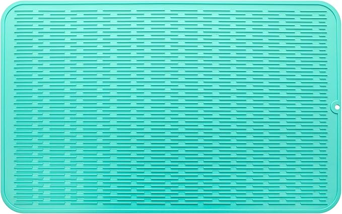 Silicone Dish Drying Mat for Multiple Usage,Easy clean,Eco-friendly,Heat-resistant Silicone Mat for Kitchen Counter or Sink,Refrigerator or Drawer Liner Mint 3XL 28 inches x 18 inches