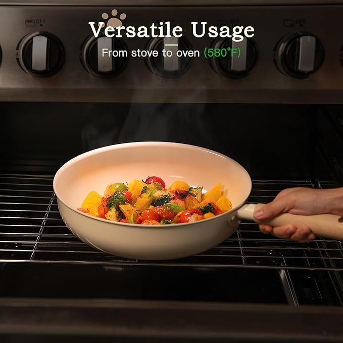 Astercook 18 Pcs Pots and Pans Set Non Stick Dog Paw Series Ceramic Induction Kitchen Cookware Sets Healthy Kitchen Cooking Set with Frying Pans Set NON TOXIC（PFAS PTFE PFOA PFOS Free）