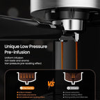 Espresso Machine 20 Bar, Professional Stainless Steel Coffee Maker with LCD Display, Steam Wand, 45oz Removable Water Tank, for Espresso, Cappuccino, Latte at Home or Office, Black