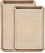 Vinino Baking Sheet Set of 2, Cookie Sheets For Baking with Square Texture Pattern, Thicker Carbon Steel Non-stick Baking Pan Quarter/Jelly Roll Pans Tray for Oven 15-GD