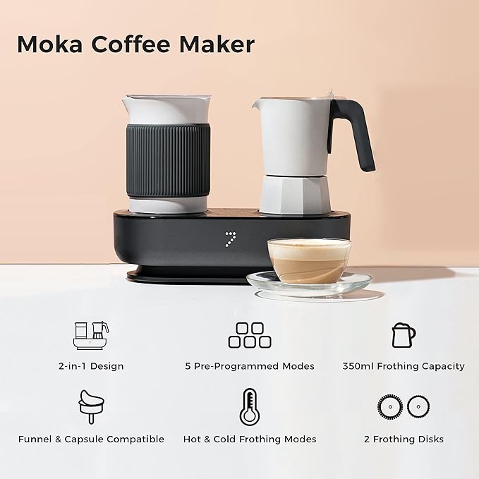 SEVEN&ME Espressor Machine Coffee Maker, with Milk Froth All-in-One Espresso Machine Combination, Latte Cappuccino Macchiato Espresso Electric Moka Pot, One Click Smart Operation（8.66"）