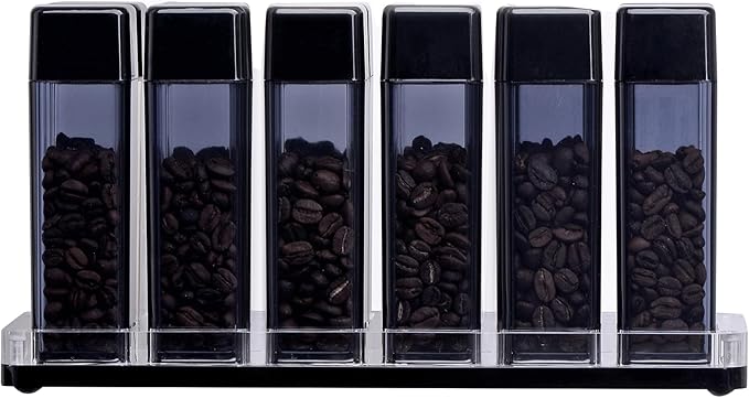 Normcore Single Dose Coffee Bean Storage Containers - 12 Tubes Espresso Bean Cellars with Stand & Hopper - One-Way Exhaust Valve - Capacity 25-28g - Lt Smoke Grey