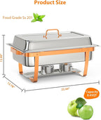 Chafing Dish Buffet Set, 8QT 2 Pack, Rectangle Chafing Dishes for Buffet w/Lid Holder, Stainless Steel Chafer Food Warmers Servers for Kitchen Party Banquet Dining, Rose Gold