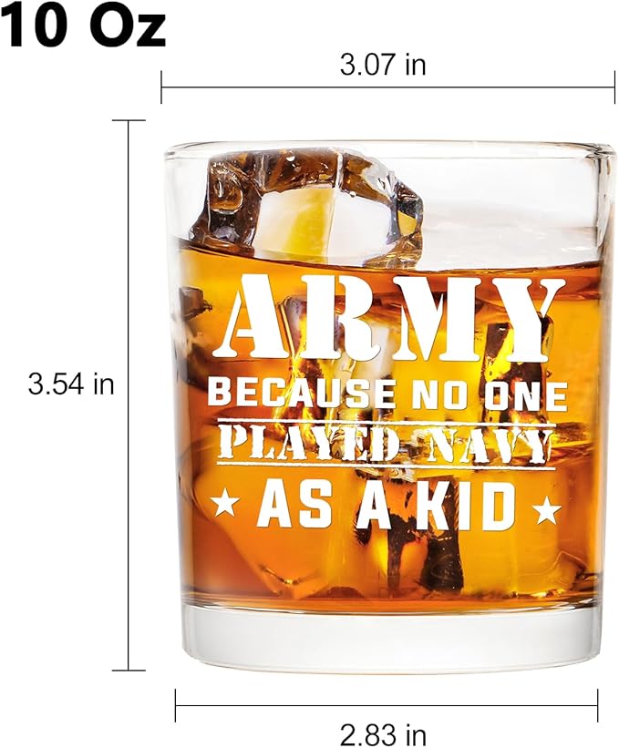 Futtumy Army Gifts for Men, Army Because No One Played Navy As A Kid Whiskey Glass, Military Gifts for Men, Army Veteran Gifts for Men, Navy Gifts for Men, 10 Oz Whiskey Gifts