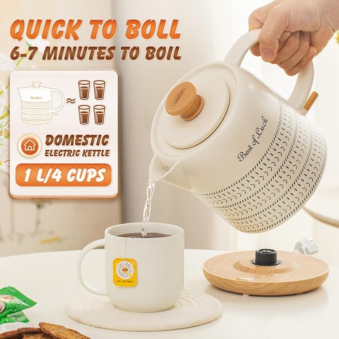 Ceramic Electric Kettle 1 Quarts, Hot Water Boiler Electric Kettles, Tea Pot with LED Light, Boil Dry Protection, Short Spout 1000W Fast Boil, Automatic Shut-off