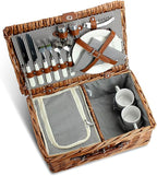 Picnic Basket for 2, Willow Hamper Set with Insulated Compartment, Handmade Large Wicker Picnic Basket Set with Utensils Cutlery - Perfect for Picnic, Camping, or Any Other Outdoor