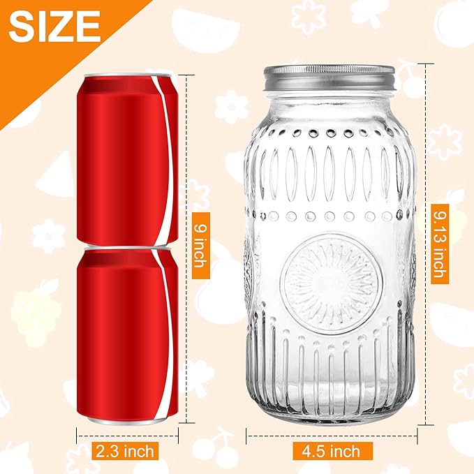 Wide Mouth Mason Jars 64 oz, 3 Pack Large Half Gallon Mason Jars with Airtight Lids and Bands, Clear Glass Canning Jars for Preserving, Pickling, Fermenting, Meal Prep & DIY Crafts (Sunflower)