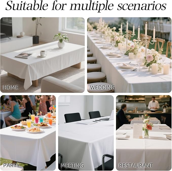 2 Pack White Table Cloth Rectangle 60x84 Inch Polyester Tablecloths for 5ft Rectangle Tables - Reusable Wrinkle Resistant Washable Cloth Cover for Wedding Banquet Party | Hemmed Edges