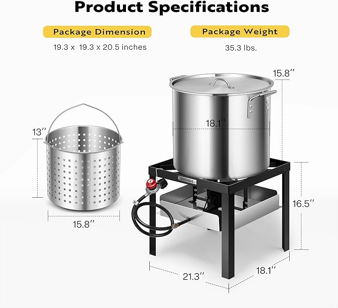 VIVOHOME 65 Qt. Seafood Boil Pot with 45 Qt. Basket and 110,000 BTU Propane Burner Stand for Crawfish Crab Shrimp Lobster