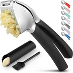 Zulay Kitchen Comfort Grip Garlic Press - Garlic Mincer Tool - Garlic Crusher - Garlic Press Mincer Rust Proof, with Soft Ergonomic Handle, Easy Clean Set with Peeler and Brush