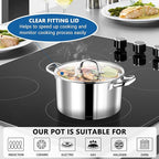 P&P CHEF 4 Quarts Cooking Stock Pot with Lid, Stainless Steel Stockpot Induction Pot for Soup, Tri-Ply Bottom & Clear Glass Lid & Double Handle, Dishwasher Safe