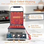 Hehinton® Commercial Belgian Waffle Maker, 110V 2300W Electric Waffle Maker Dual Temperature Control,11.4"x11.4" Cooking Area, Waffle Iron with Nonstick Plates for Food Trucks, Cafes & Home Use