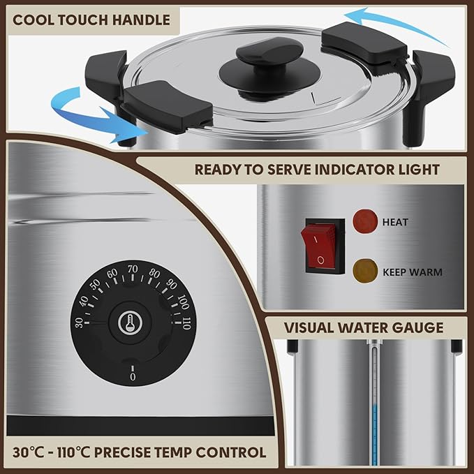 100 Cups Coffee Urn, Commercial Coffee Maker, Dual Wall Stainless Steel Coffee Urn Large Coffee Dispenser Insulated For Catering Business Wedding Party