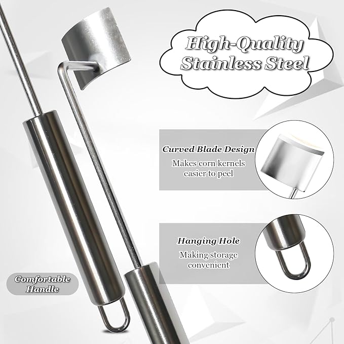 Stainless Steel Corn Peeler Tool with Long Handle - Efficient Corn Kernel Remover for Fresh or Cooked Corn - Easy Grip Cob Stripper and Shucker for Kitchen, BBQ, and Outdoor Use