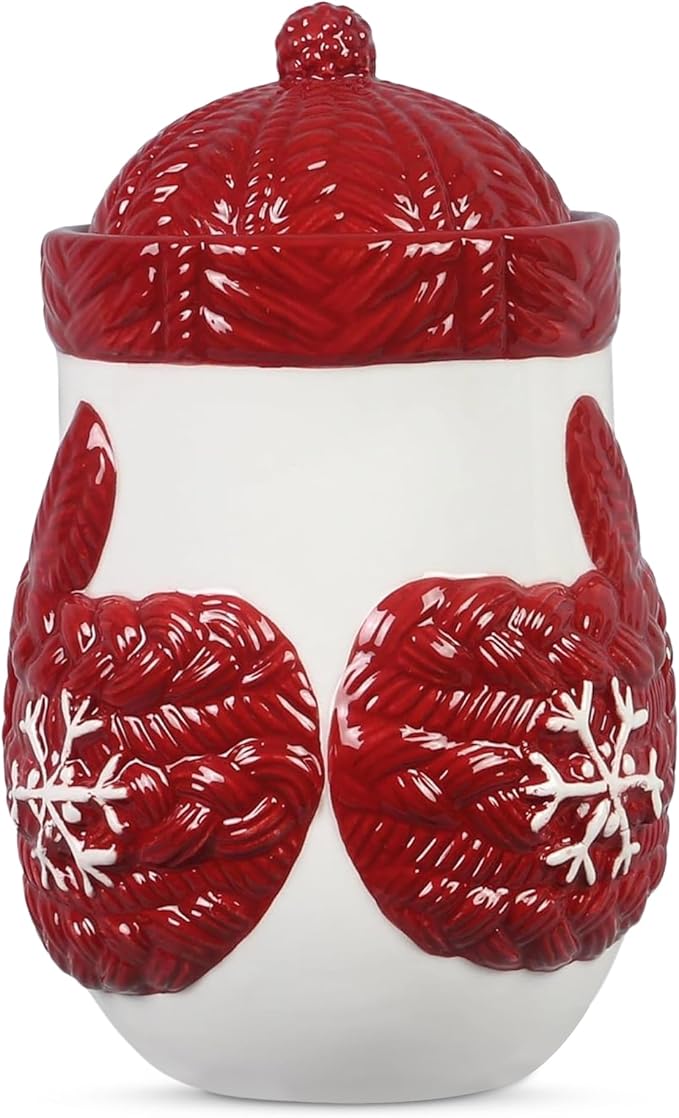 Young's Inc Ceramic Treat Jar with Lid, Joy Airtight Cat Dog Treat Jar, Rustic Kitchen Décor, Treats for Pets, Cookies, Candies, Decorative with Lids