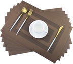 PIGCHCY Placemats Set of 6,Washable Woven Vinyl Kitchen Table Mats Non Slip Durable Placemats Heat Resistant Placemats for Dining Table(Coffee Brown)