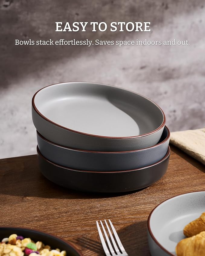 famiware Mercury Pasta Bowls Set of 8, 33 oz Large Salad Bowls, Ceramic Pasta Plates Bowls, Serving Bowls for Kitchen, Microwave & Dishwasher Safe, Multi-color