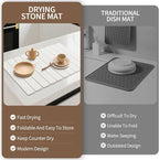 24" x 16" Large Stone Drying Mat for Kitchen Counter , Quick Absorbent Diatomaceous Earth Dish Drying Mat , Rollable Stone Drying Mat for Kitchen Dishes Bottles Cups , Match any Countertop