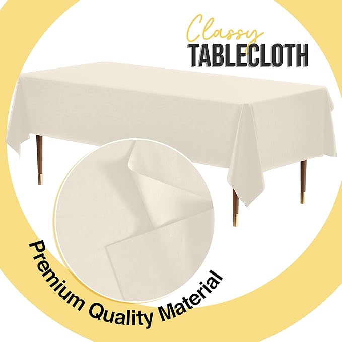 Party Solids 66% Thicker Premium Plastic Table Cloth Rectangle Table Cover 0.5 Mil 12 Pack Ivory Table Cloth 54 Inch x 108 Inch Disposable Tablecloth Won't Tear Easily Like Cheap Thin Brands