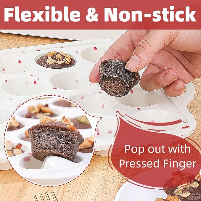 Mini Cupcake Pan, Metal Reinforced Frame Silicone Mini Muffin Pan Nonstick 24 Cups with Handle for Valentine's Day Baking Muffins, Cupcakes, Egg Bites 1 Pack