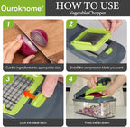 Ourokhome Vegetable Chopper Cutter with Container, Manual Hand Food Veggie Dicer with 2 Chopping Blades for Potato Strips, Onion Cubers, Carrot Sticks, Essential Kitchen Gadgets (2 in 1, Gray)