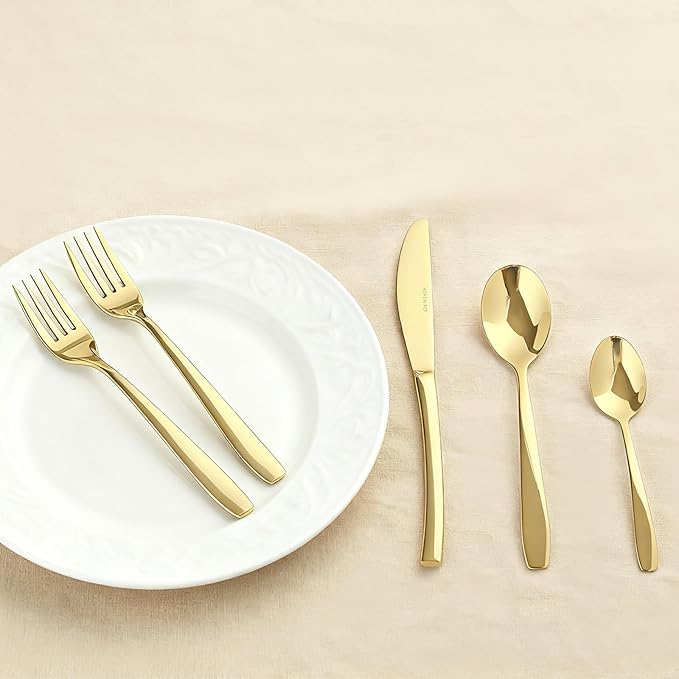 Gold 20 Piece Silverware Set,Stainless Steel Flatware Set for 4,18/0 Rust-Proof Cutlery Set with Forks & Spoons,Mirror Polished Dishwasher Safe - Heavy Duty Tableware for Home & Dining