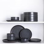 LERATIO Stoneware Dinnerware Sets for 4,Handcarft Ceramic Plates and Bowls Sets,Chip and Scratch Resistant Dishes, Dishwasher & Microwave Safe, Oven safe,Reactive Glaze-Speckled Ashen