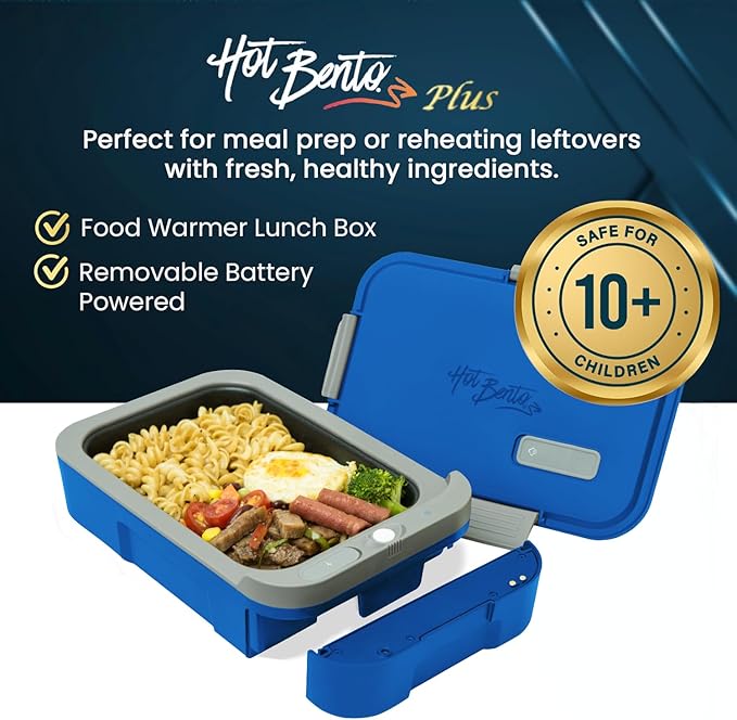 Hot Bento PLUS Self Heated Lunch Box and Food Warmer Removeable Battery Powered, Portable, Cordless, Hot Meals for Office, Travel, Jobsite, Picnics, Outdoor Recreation, Kitchen Meal Prep (Ocean)