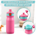 Kids Lunch Bento Box with Thermo Ice Pack Food Container with Insulated Lunch Bag, Insulated Water Bottle with Straw for Girls Boys,Pink