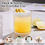 Hobnail Drinking Glasses Set of 8, 4pcs 15oz Highball Glasses & 4pcs 12oz Clear Glass Cups,Kitchen Bar Vintage Embossed Glassware Sets for Whiskey,Cocktail,mocktails,Wine, Water & Juice Drinkware