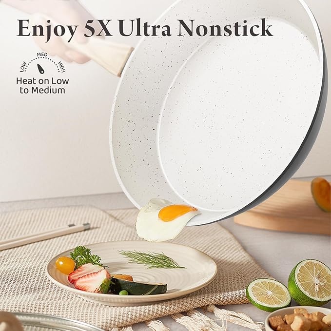 24 Pcs Pots and Pans Set Non Stick Ceramic Cookware Set with 3 Stockpots, White Interior Black Exterior, Healthy Non-Toxic, Large Capacity, Induction Compatible, PFAS/PTFE/PFOA Free