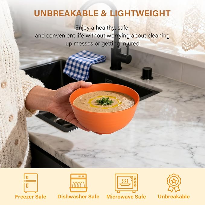 Homienly Plastic Bowls Alternative, Unbreakable Wheat Straw Cereal Bowls 8 PCS - Microwave & Dishwasher Safe Bowl for Cereal, Snack, Rice, Salad, Soup Bowls for Kitchen, Camping, Party(Muliti,26 OZ)