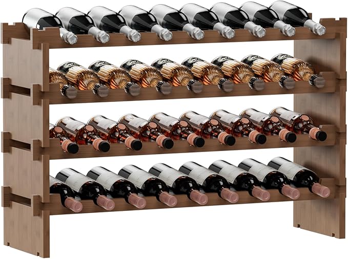 Bambloom Wine Rack Freestanding Floor, Stackable Wine Bottle Storage, Wooden Free Standing Wine Stand Organizer for Kitchen,Cellar. 36 Bottles Wine Holder Display Shelves for Champagne (Walnut)