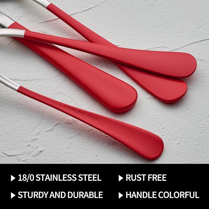 20-Pieces Red Silverware Sets for 4,Red Handle Stainless Steel Cutlery Set, Include Forks Spoons and Knives Set, Dishwasher Safe Utensil Sets for Home Restaurant