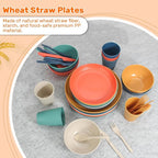 LAERJIN 56 Piece Wheat Straw Dinnerware Sets,Unbreakable Reusable Dinnerware Set,Dishwasher & Microwave Safe Plates and Bowls Sets, for Apartment Essentials, Outdoor Camping, Colourful