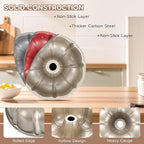 Onader 2 Pack Gold Cake Pan, Nonstick 10 Inch Round Fluted Tube Pans for Baking Pound Cakes, 10 Cups Large Heavy Duty Carbon Steel Baking Mold