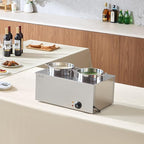 VEVOR Electric Soup Warmer, Two 6.34QT Stainless Steel Round Pot with 86~185°F Adjustable Temp, 1200W Commercial Bain Marie Compatible with Pans, Soup Station for Restaurant, Buffet