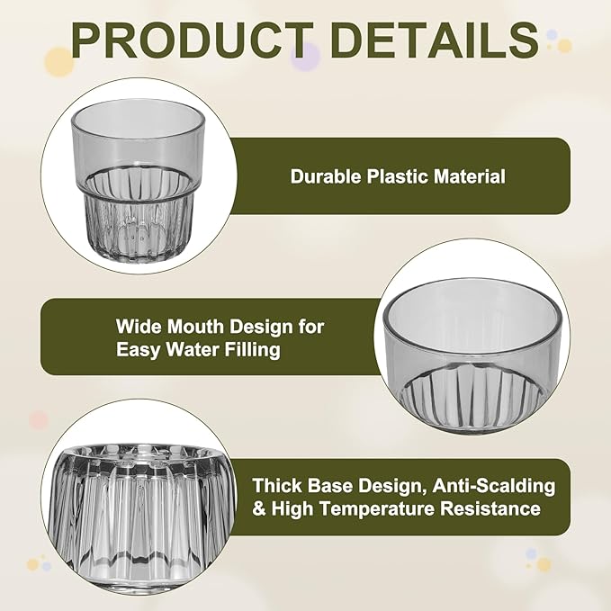 uxcell Clear Plastic Reusable Drinking Glasses, 6.8oz Drinking Glasses Set Plastic Water Cup Unbreakable Stackable for Beer Cocktail Water Juice Whiskey(Transparent/Gray, 4Pcs)