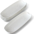 Cinf Ceramic Corn Cob Holders 8.8" Corn Dishes Set of 4, White Dishes Non-slip Bottom Microwave Dishwasher Oven Safe